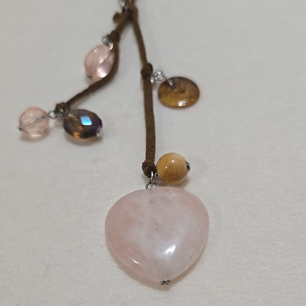Pink Quartz Heart Pendant Necklace